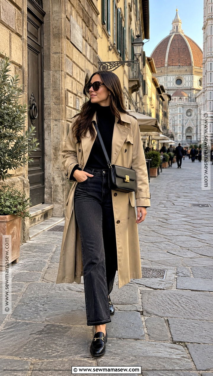 Trench Coat and Straight Leg Jeans Florence Fall Outfit - 20 florence italy outfits fall aesthetic
