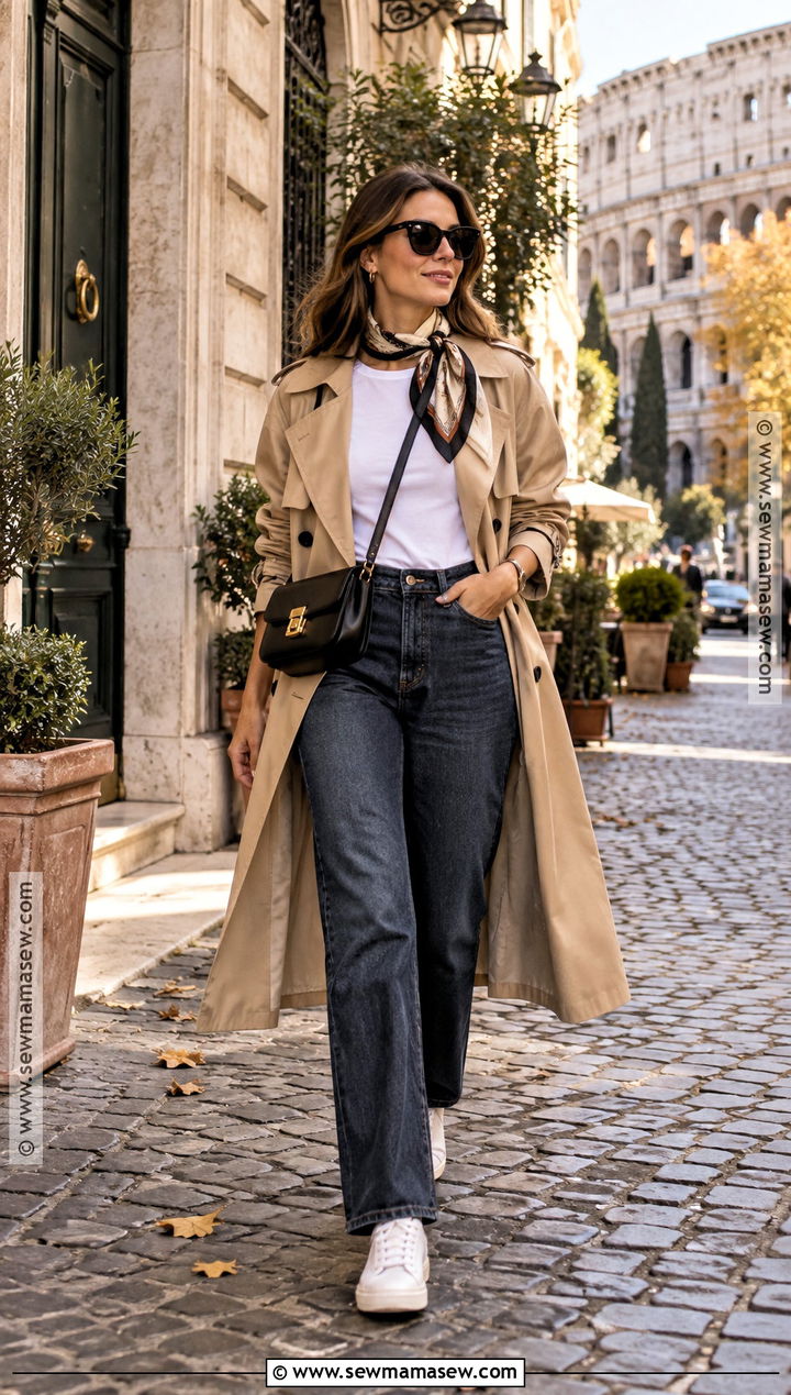 Trench Coat and Straight Leg Jeans Italy Outfit - 20 Fall Italy Travel Outfits for Women