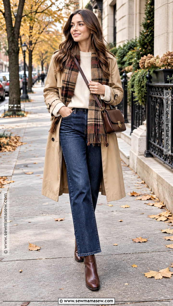 Trench Coat and Straight Leg Jeans Outfit - 25 winter autumn outfits