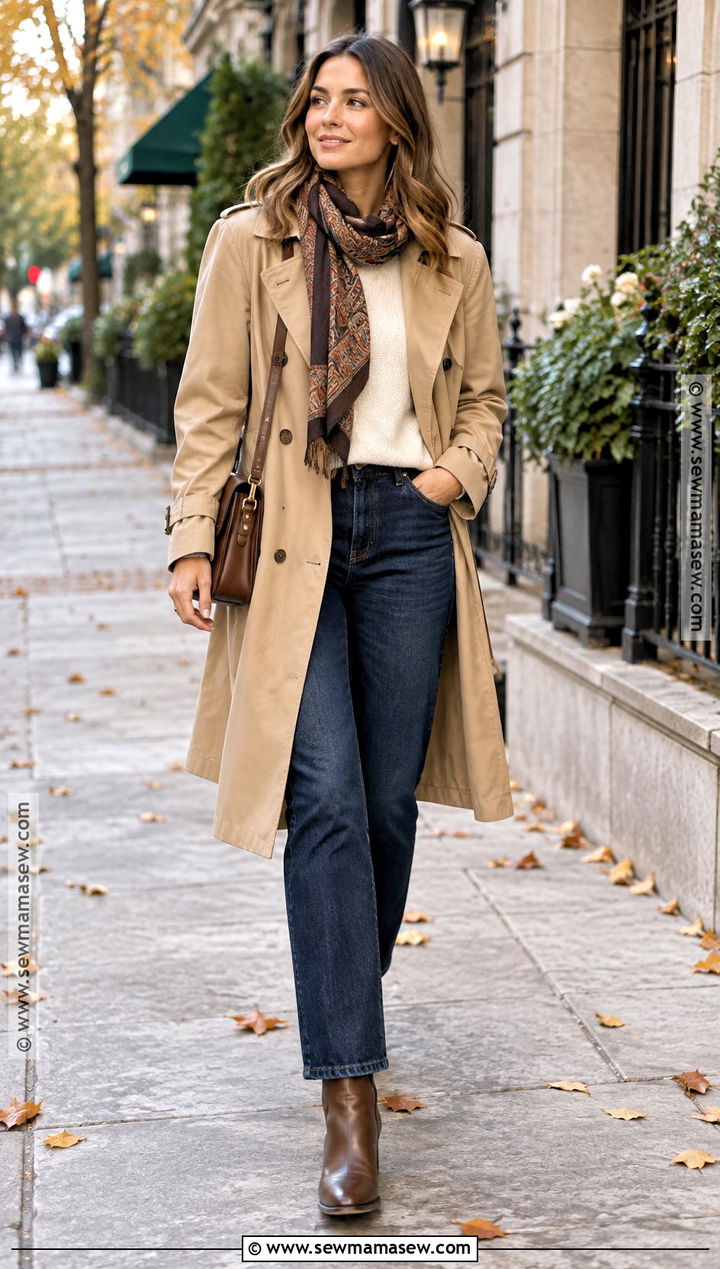 Trench Coat and Straight Leg Jeans Outfit - 30 fall winter outfits