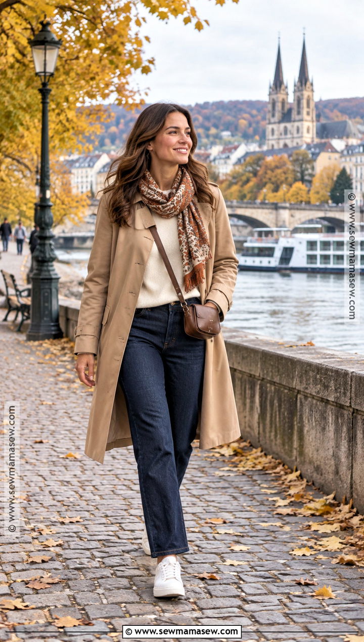 Trench Coat and Straight Leg Jeans River Cruise Outfit - 15 european river cruise wardrobe fall ideas
