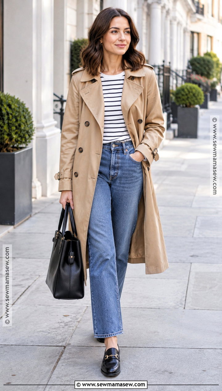 Trench Coat and T Shirt Fall Outfit - 20 Cute Easy Fall Outfits