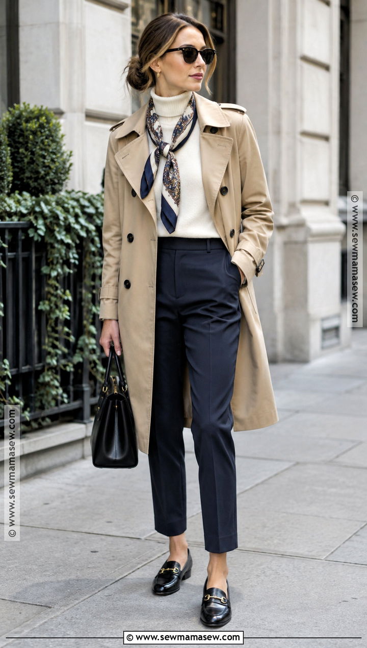 Trench Coat and Tailored Pants Preppy Fall Outfit - 15 Fall Preppy Outfits 2026
