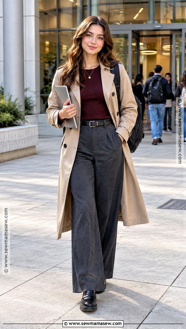 Trench Coat and Tailored Trousers School Outfit - 25 autumn school outfits