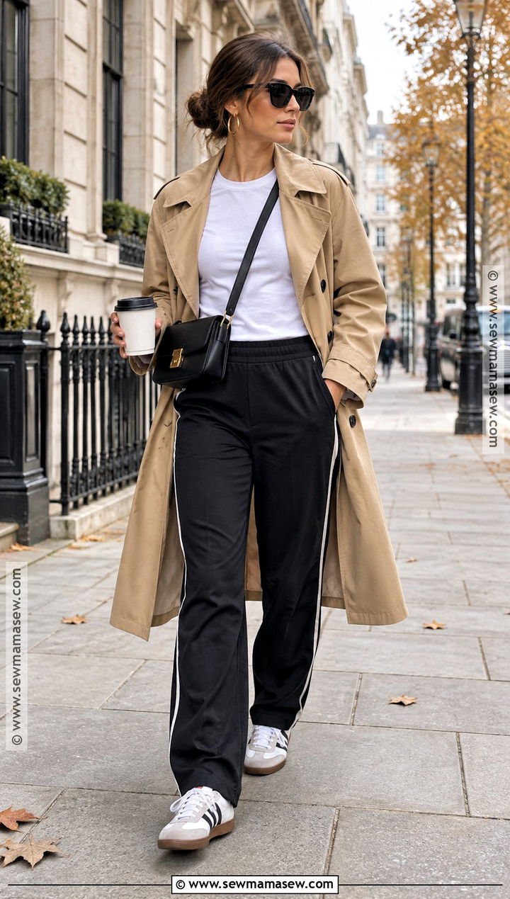 Trench Coat and Track Pants Outfit - 20 trendy autumn outfits 2026