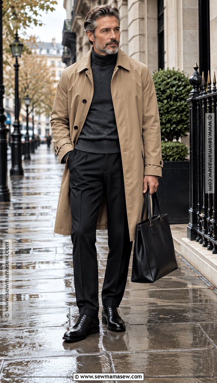 Trench Coat and Turtleneck Fall Outfit - 15 cute fall outfits for men