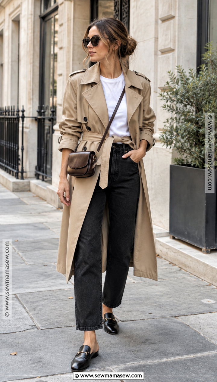 Trench Coat and White T Shirt Fall Outfit - 15 fall looks for women outfit ideas 2026