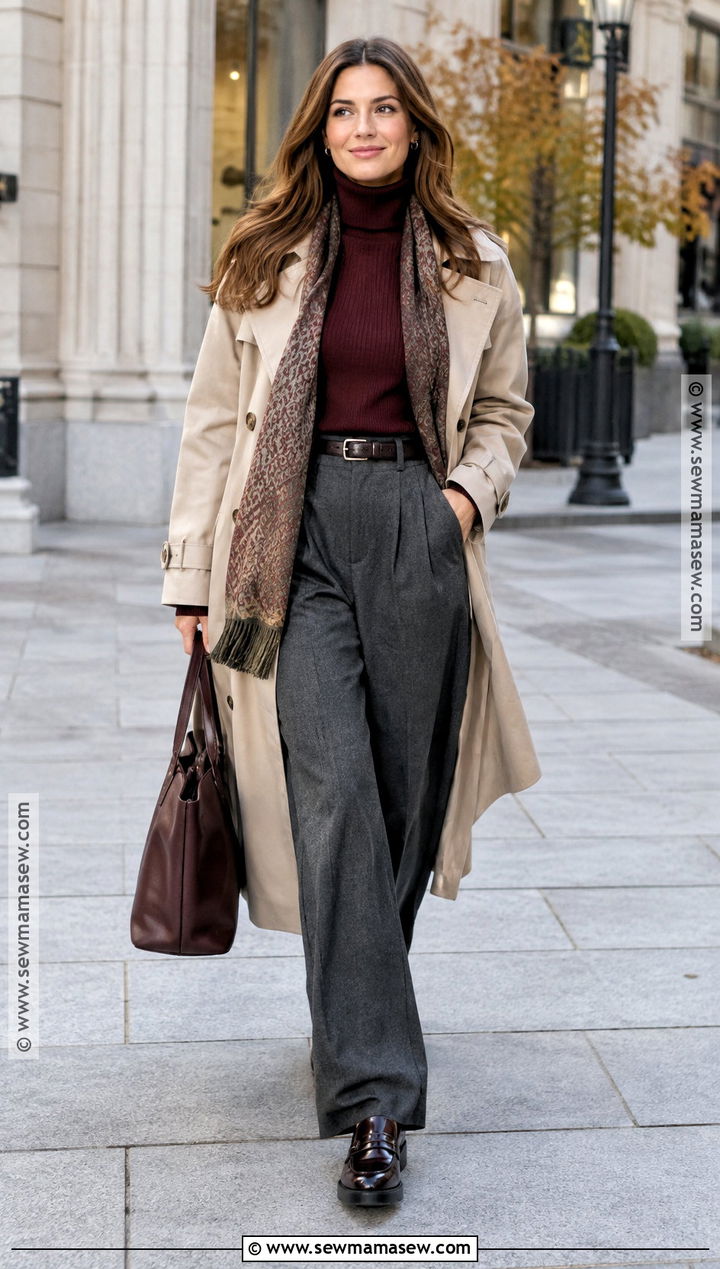 Trench Coat and Wide Leg Pants Fall Outfit - 15 fall and winter clothes for women