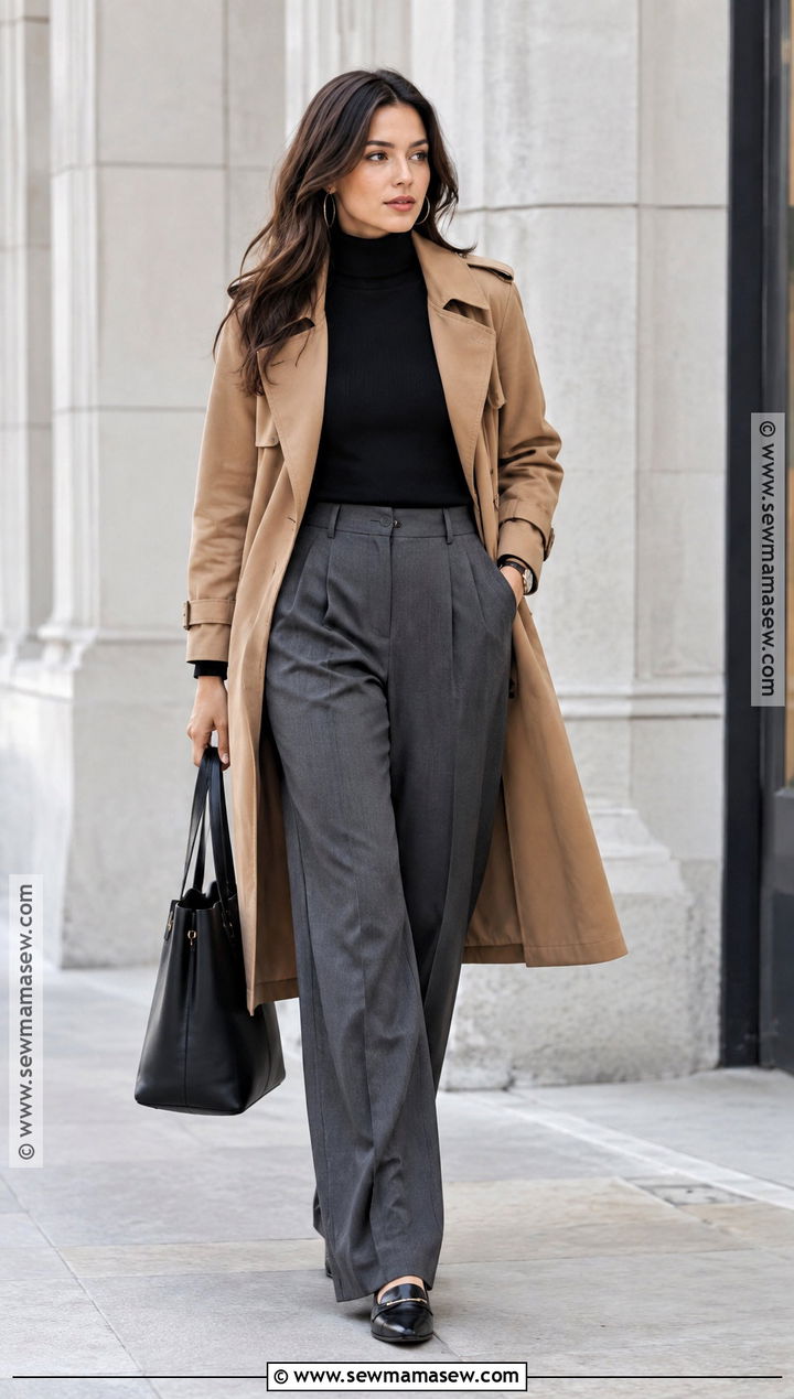 Trench Coat and Wide Leg Trousers Autumn Outfit - 15 stylish outfits for autumn