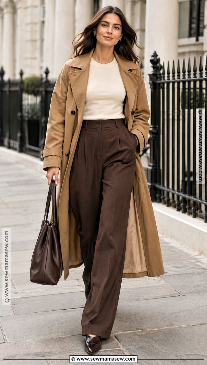 Trench Coat and Wide Leg Trousers Fall Outfit - 25 cute fall outfits for women