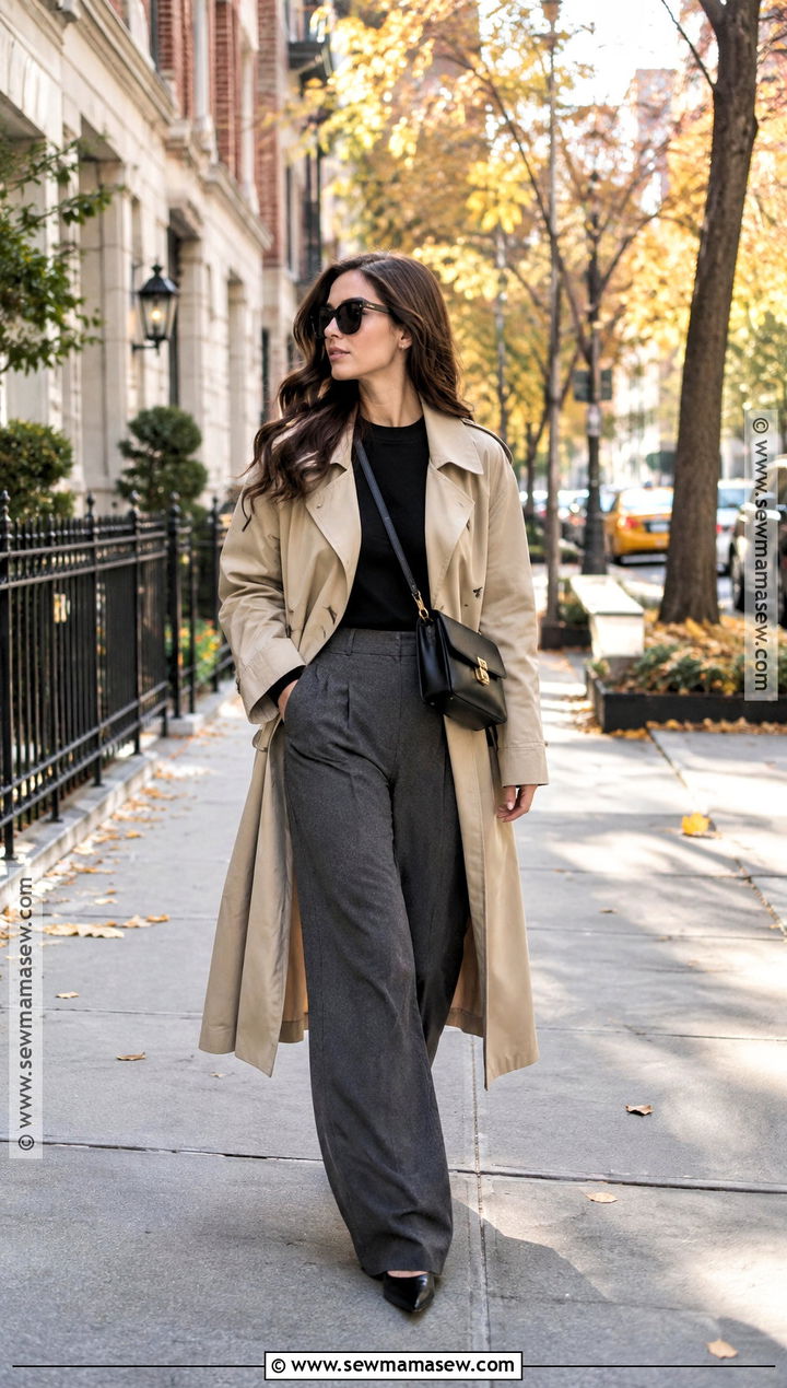 Trench Coat and Wide Leg Trousers NYC Fall Outfit - 20 ny outfits fall