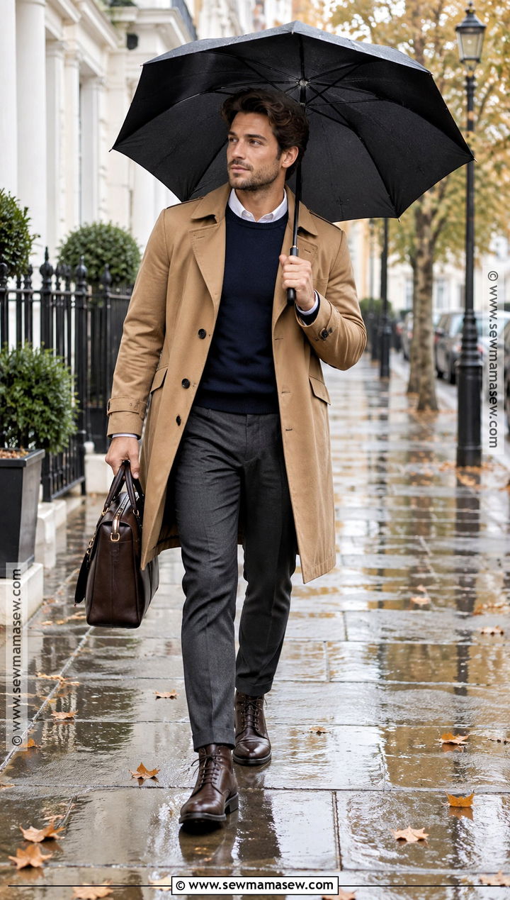 Trench Jacket With Sweater and Tailored Trousers - 15 fall jackets outfit for men
