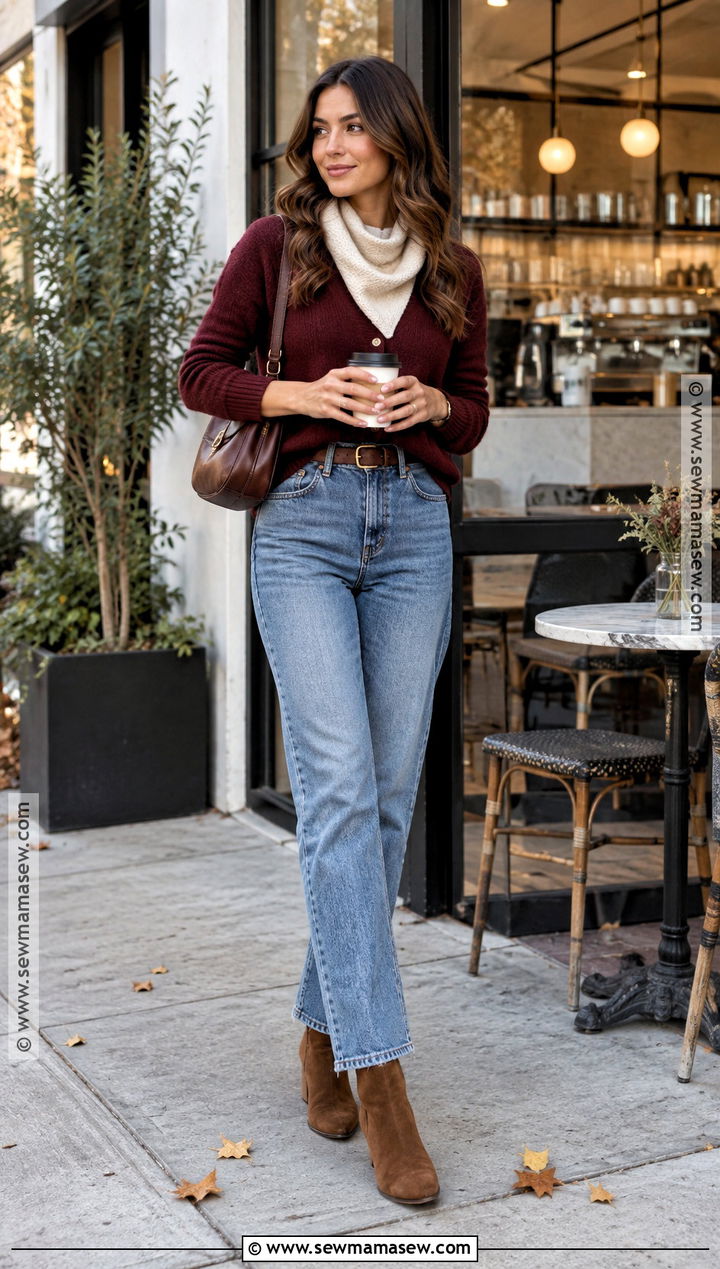 Triangle Scarf With Cardigan Outfit - 15 cozy accessories for fall and winter