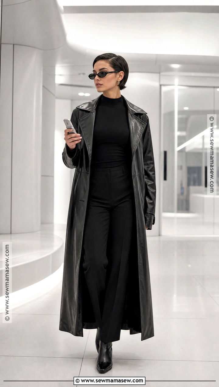 Trinity Costume With Long Black Coat - 30 short hair costume ideas halloween