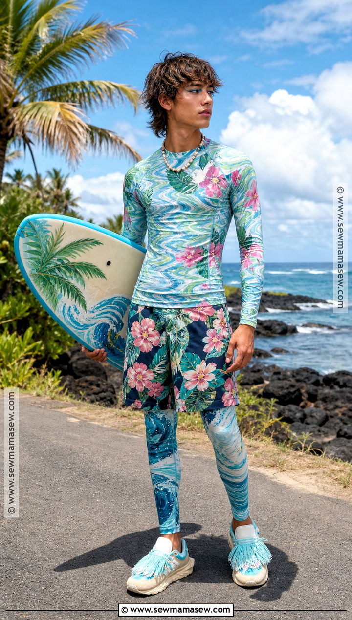 Tropical Surfer Costume With Floral Board - 30 tropical costume ideas