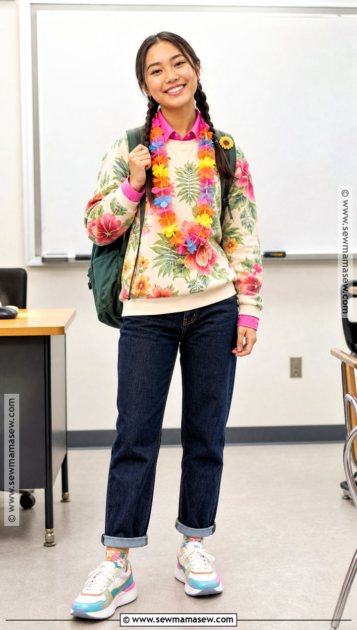 Tropical Sweater And Jeans Outfit - 30 hawaiian dress up day school ideas