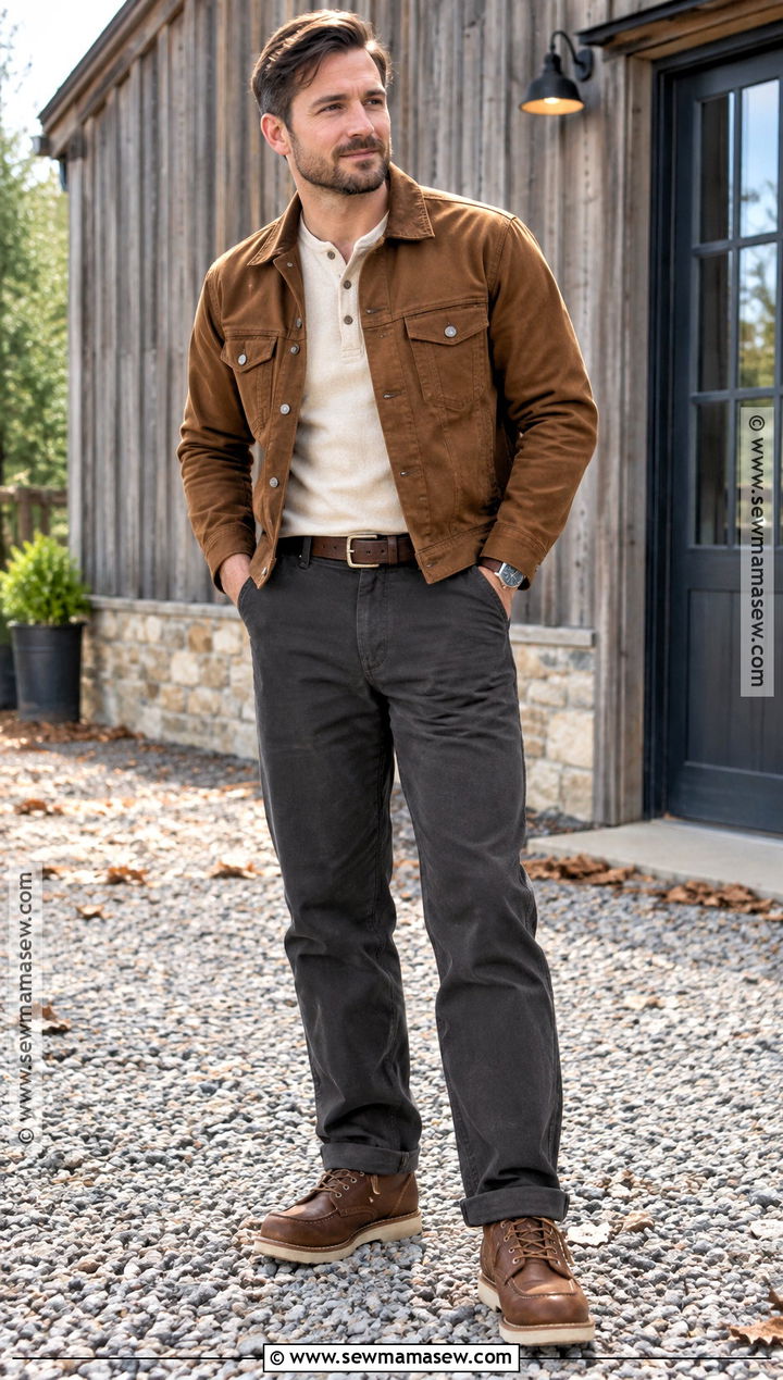 Trucker Jacket And Work Pants Fall Outfit - 20 men casual fall outfits
