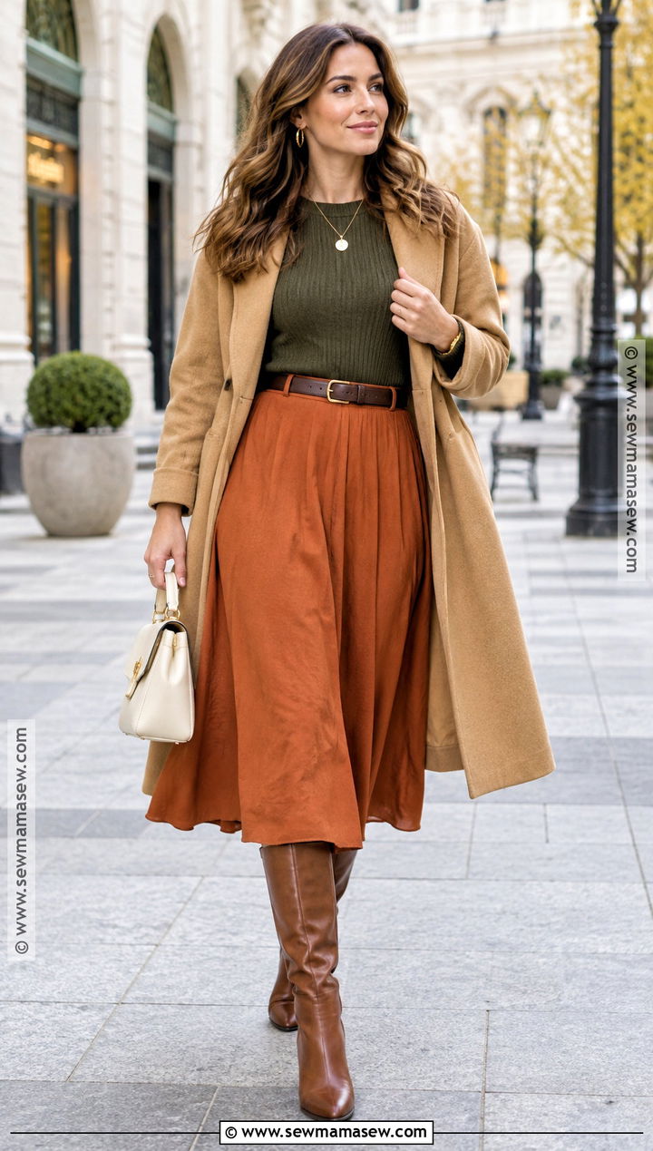 True Autumn Burnt Orange Skirt Outfit - 20 autumn color analysis outfits