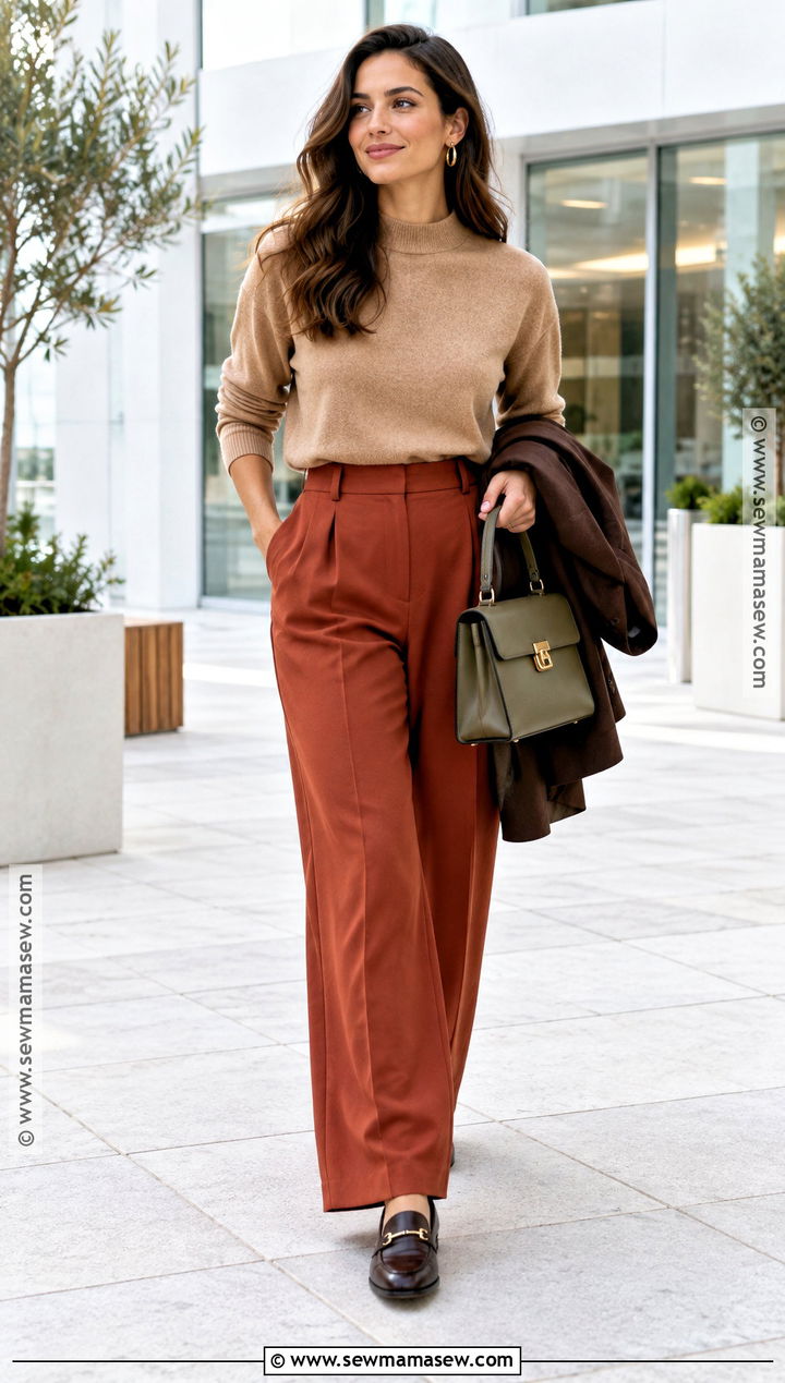 True Autumn Camel Sweater And Paprika Trousers Outfit - 20 True Autumn Palette Outfits