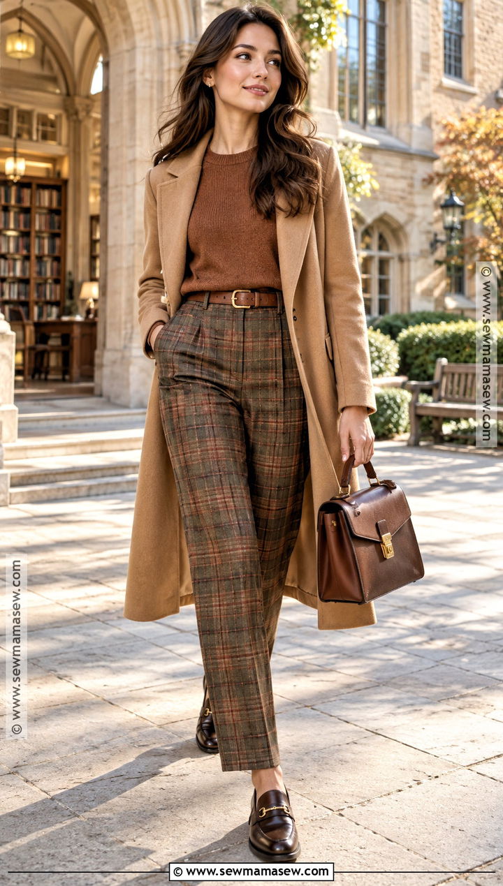 True Autumn Cinnamon Knit And Plaid Trousers Outfit - 25 true autumn color palette outfits