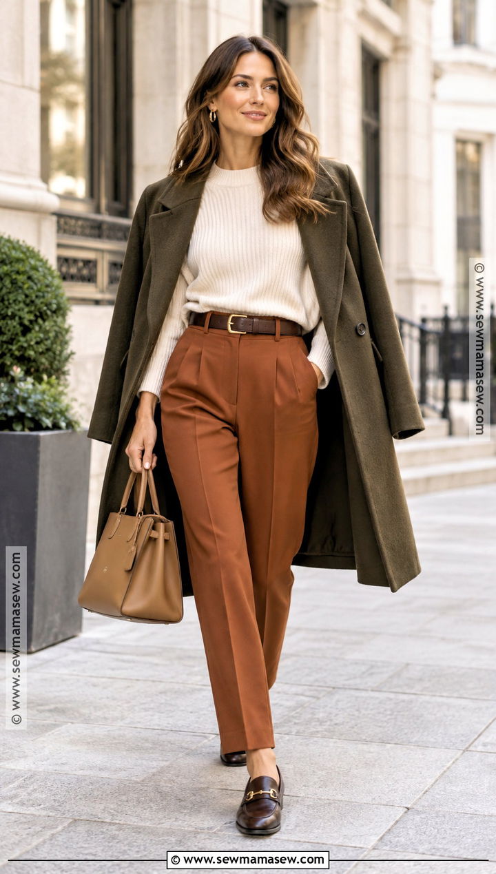 True Autumn Cream Knit And Copper Trousers Outfit - 25 true autumn color palette outfits