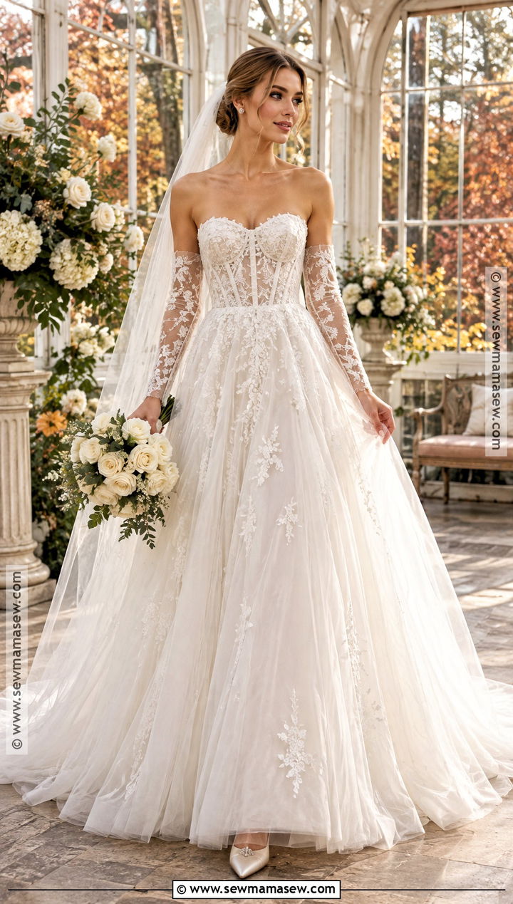 Tulle A Line Wedding Dress With Detachable Sleeves - 15 A Line Wedding Dress Fall Ideas