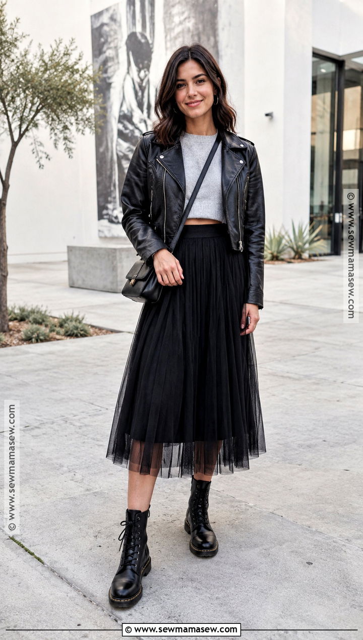 Tulle Midi Skirt With Sweatshirt And Lace Up Boots - 20 fall fits skirt