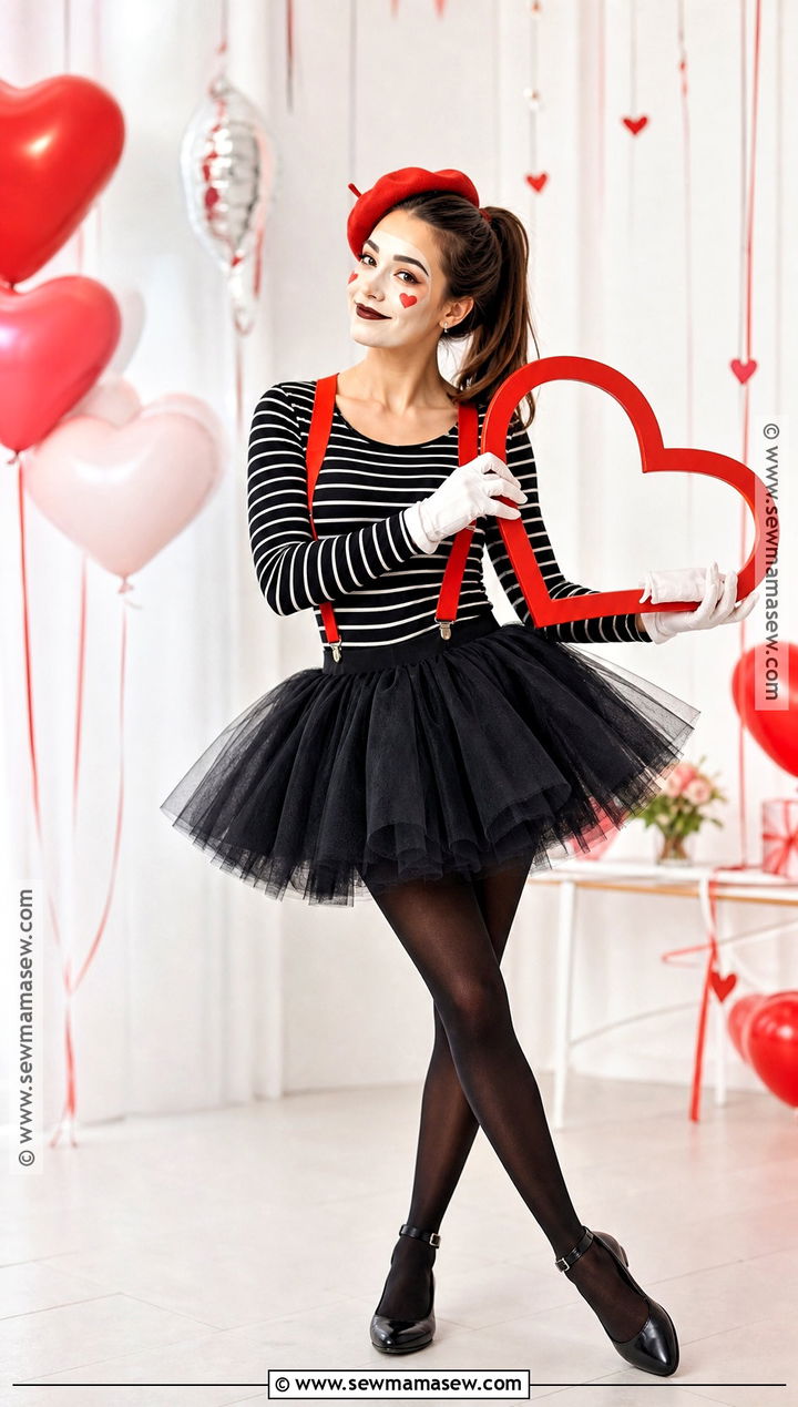 Tulle Skirt Mime Costume With Striped Bodysuit - 30 Mime Costume Ideas for Women