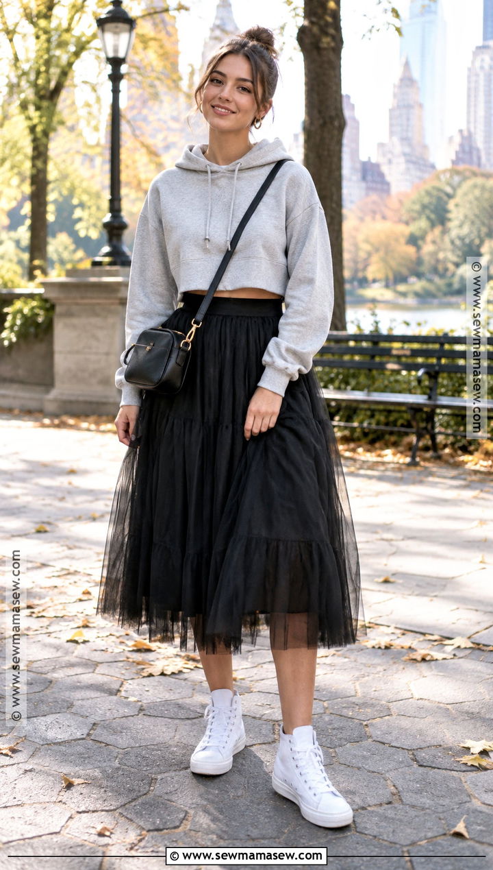 Tulle Skirt With Hoodie And High Top Sneakers - 15 tulle skirt fall outfit ideas