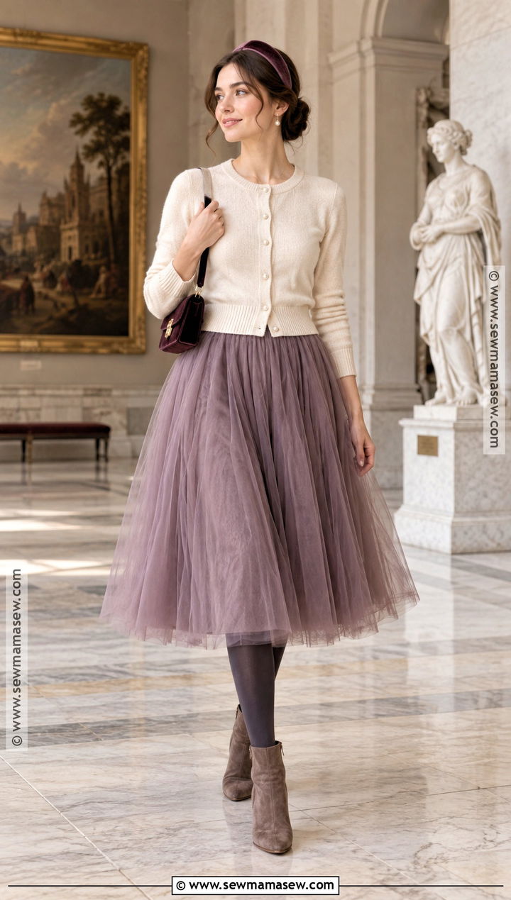 Tulle Skirt and Cardigan Fall Outfit - 25 whimsical fall outfits