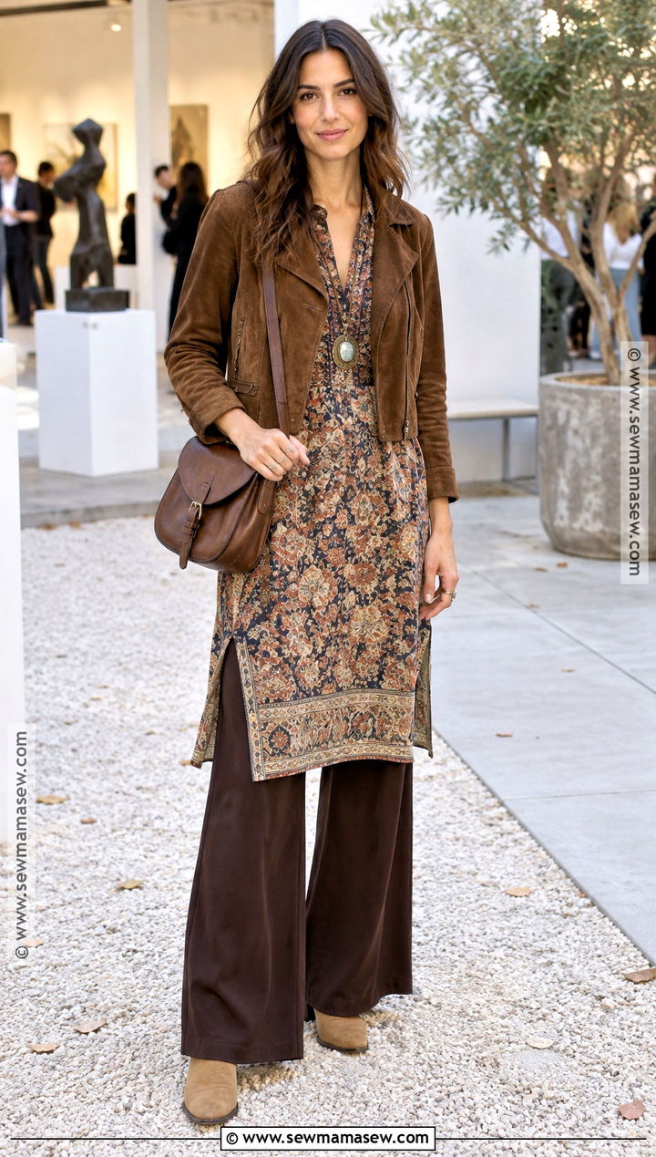 Tunic Dress With Boho Pants And Ankle Boots - 15 boho pants outfit fall