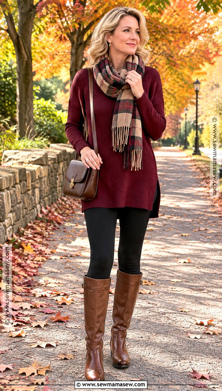 Tunic Sweater And Tall Boots Fall Leggings Outfit - 15 Fall Leggings And Lattes