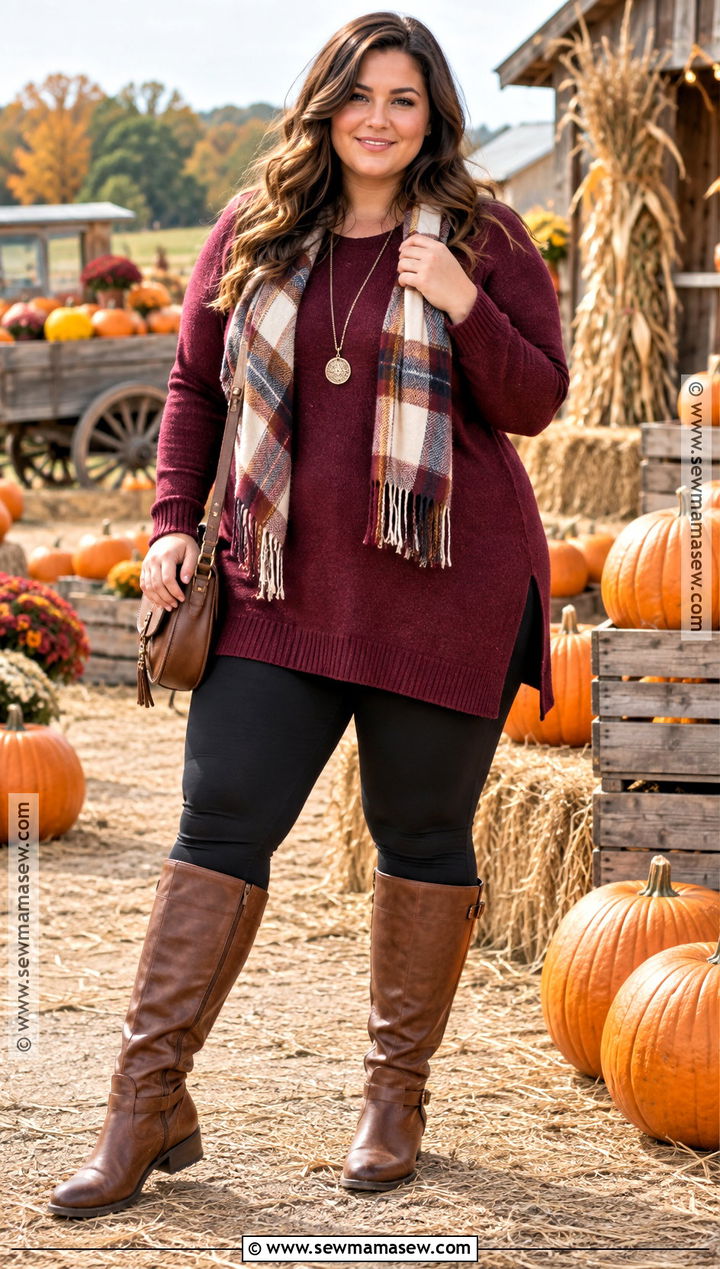 Tunic Sweater With Leggings And Riding Boots - 15 Pumpkin Patch Outfit Ideas for Women 2026