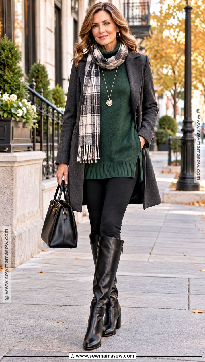 Tunic Sweater and Tall Boots Leggings Outfit - 15 fall fashion leggings ideas