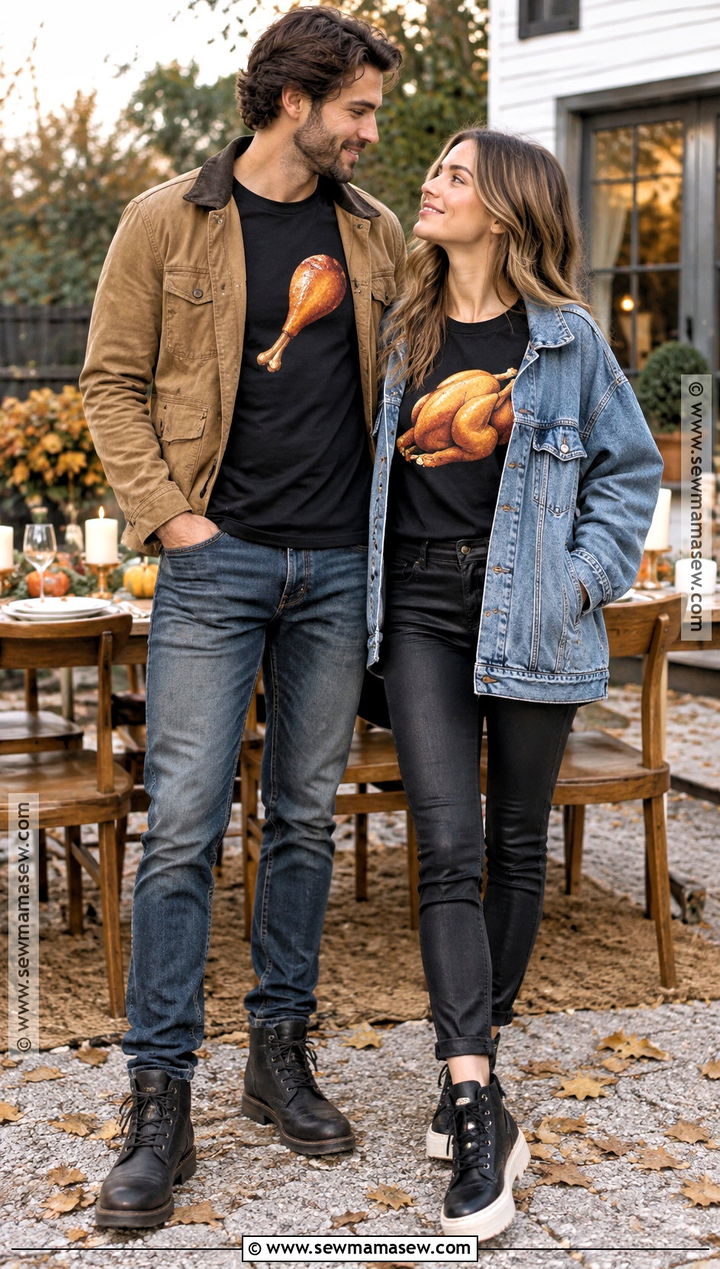 Turkey Breast And Drumstick Couple Shirt Outfit - 15 thanksgiving shirts for couples