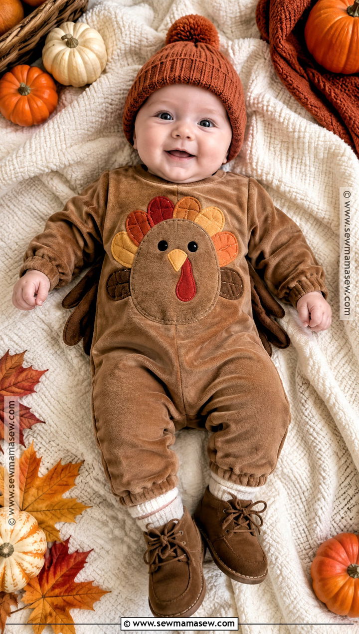 Turkey Jumpsuit And Knit Hat Outfit - 15 3 month thanksgiving outfit ideas