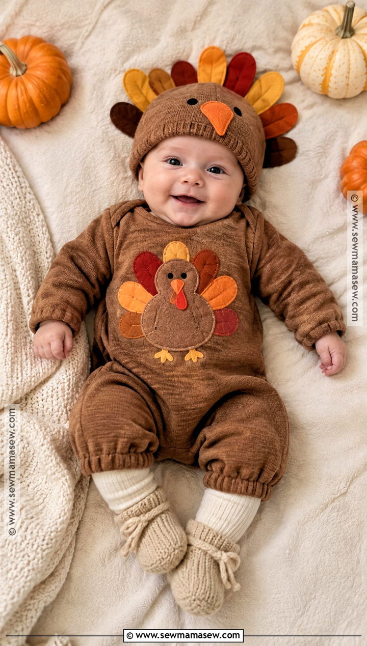 Turkey Romper With Matching Hat - 15 newborn first thanksgiving outfit ideas