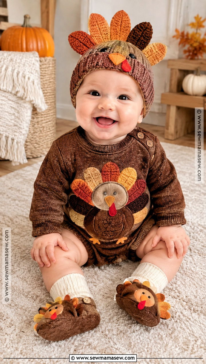 Turkey Romper and Knit Hat - 15 first thanksgiving outfit ideas for boys