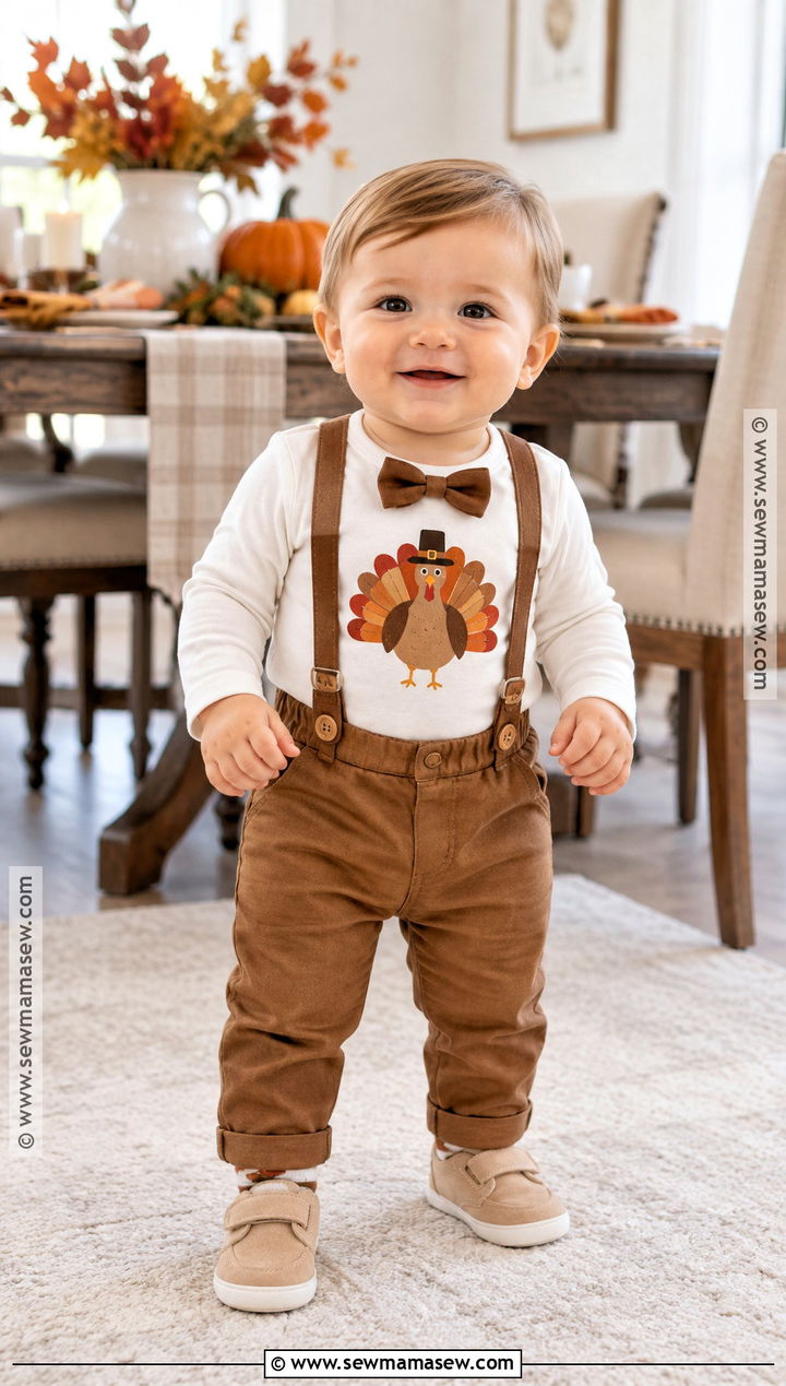 Turkey Suspender Onesie Outfit - 15 thanksgiving onesie ideas for boys