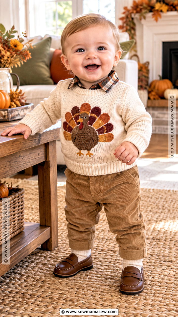 Turkey Sweater And Corduroy Pants Outfit - 20 baby thanksgiving outfit ideas for boys