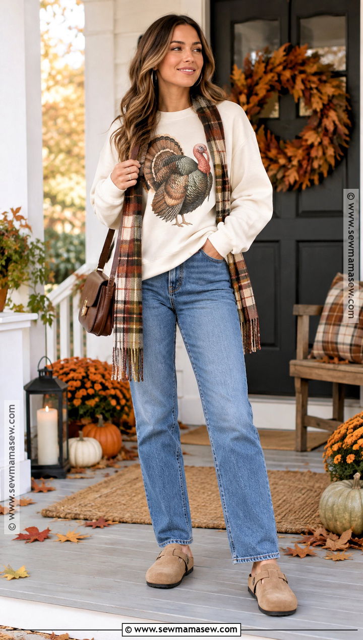 Turkey Thanksgiving Sweatshirt With Straight Leg Jeans - 25 thanksgiving sweatshirt ideas