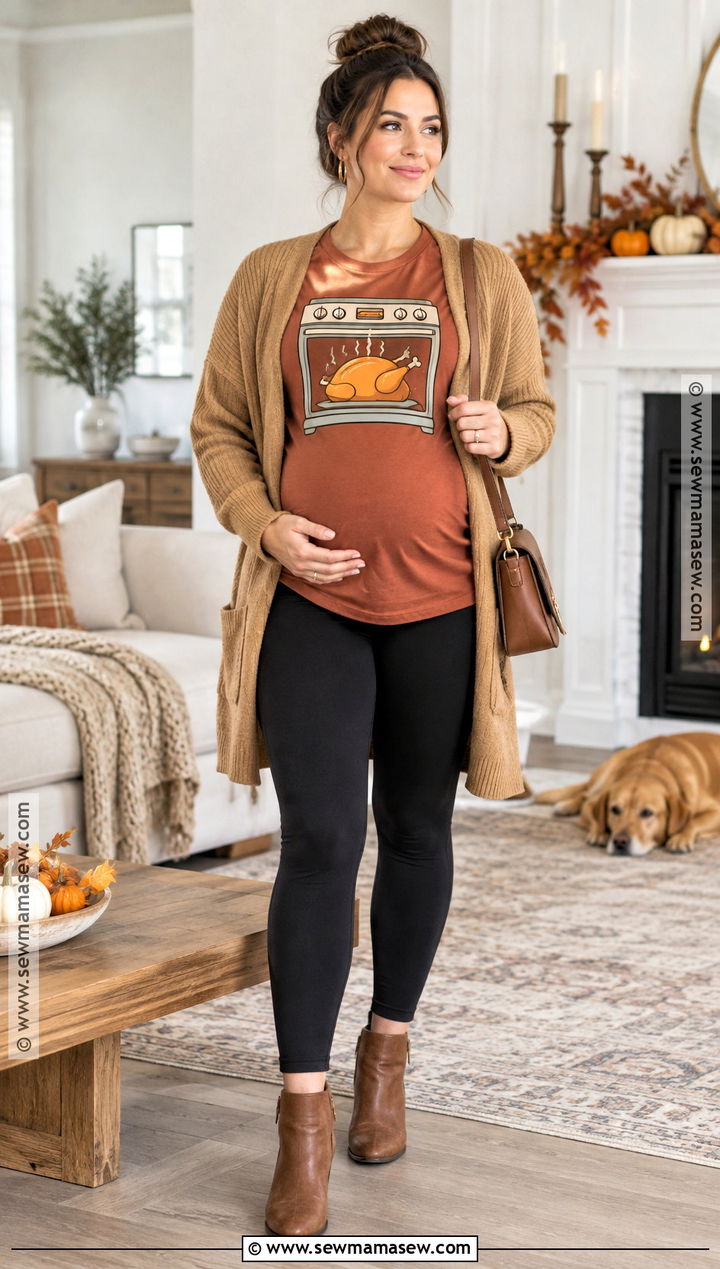 Turkey in the Oven Maternity Shirt Outfit - 15 pregnant thanksgiving shirt ideas