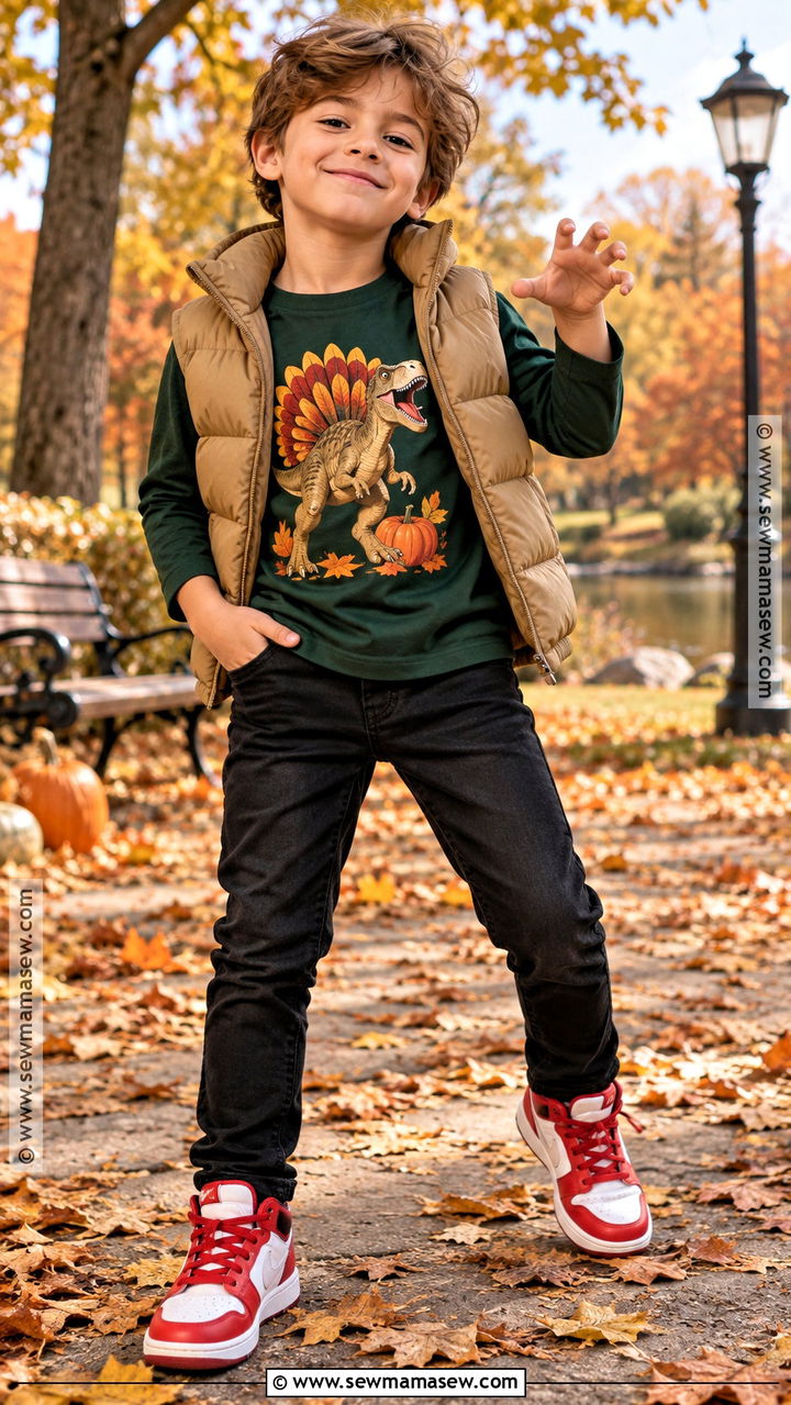 Turkeysaurus Kids Thanksgiving Shirt With Black Jeans - 20 kids thanksgiving shirts