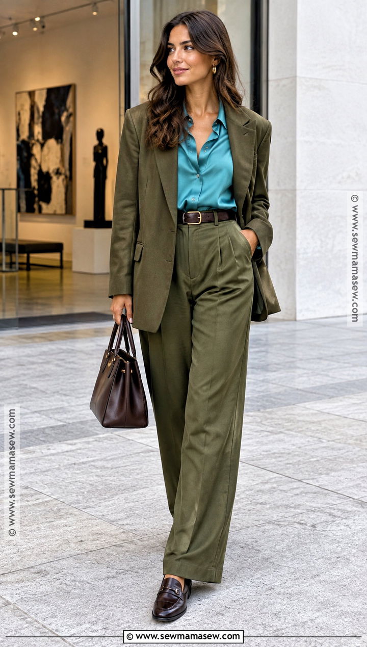 Turquoise And Olive Green Fall Outfit - 15 Choosing Fall Fashion Colors Ideas
