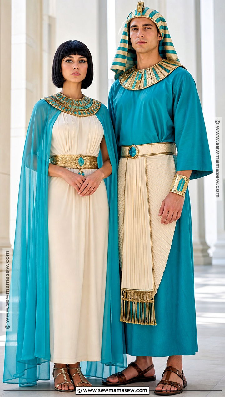 Turquoise Cleopatra And Palace King Costume - 30 cleopatra couple costume ideas
