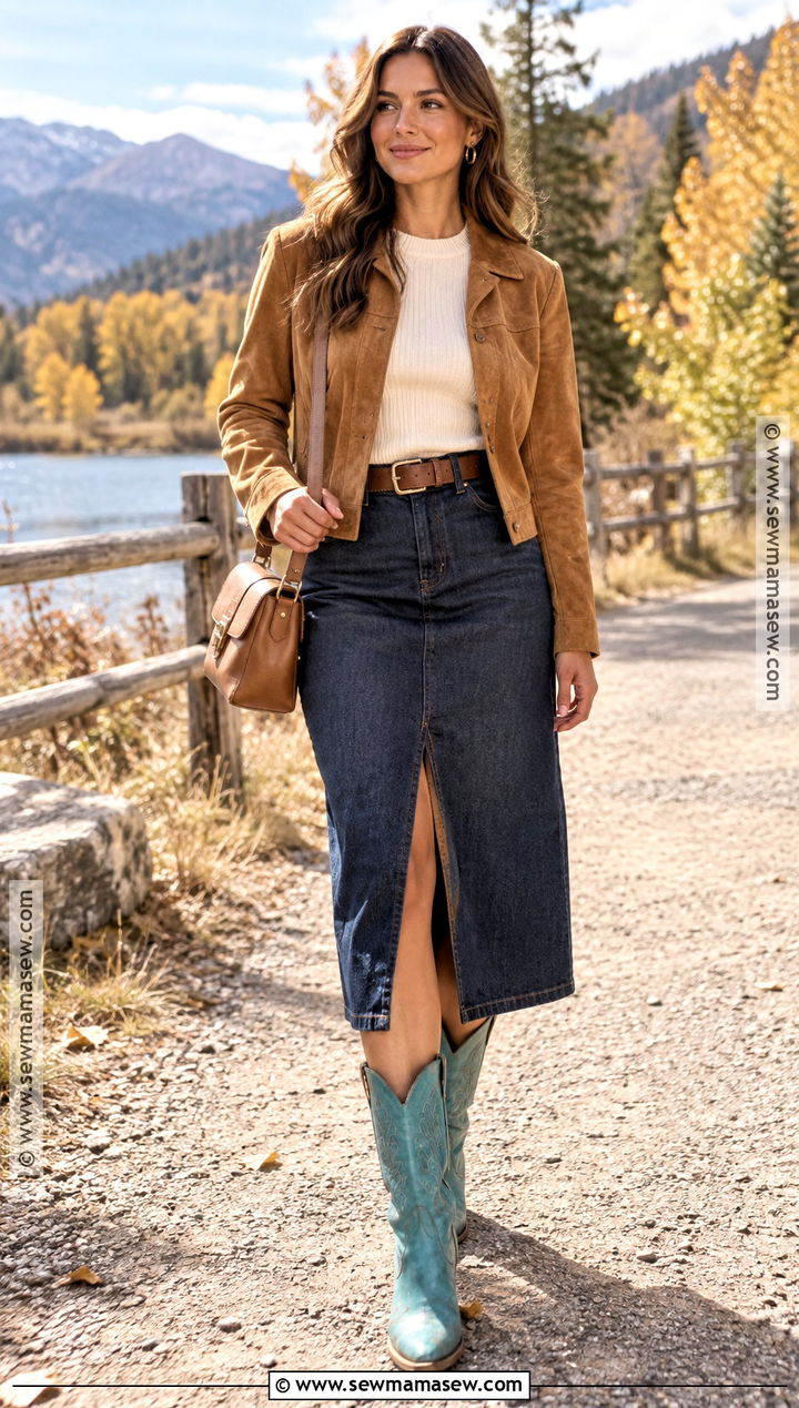Turquoise Western Boots Fall Outfit - 15 colorful fall shoes