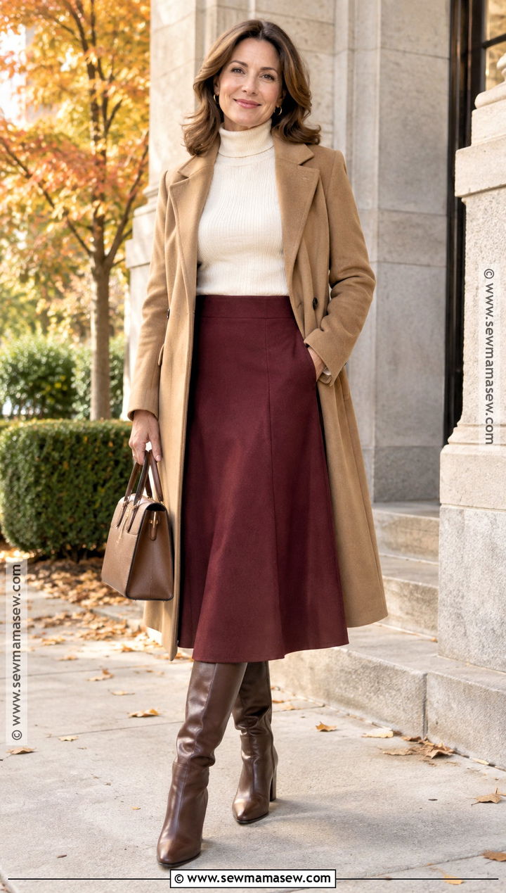 Turtleneck And A Line Skirt Fall Church Outfit - 15 fall sunday church outfit ideas