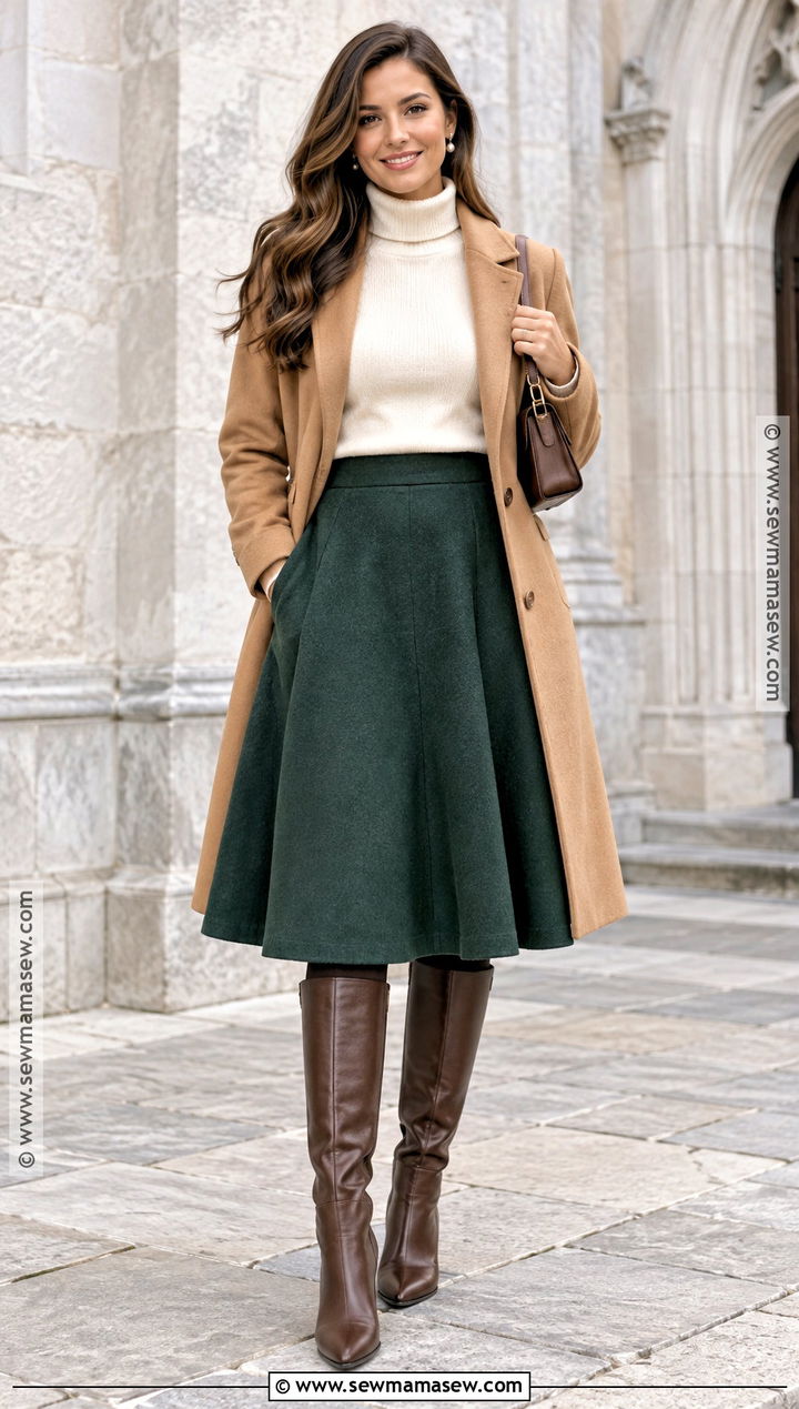 Turtleneck And A Line Skirt Thanksgiving Church Outfit - 20 Thanksgiving Church Outfit Ideas