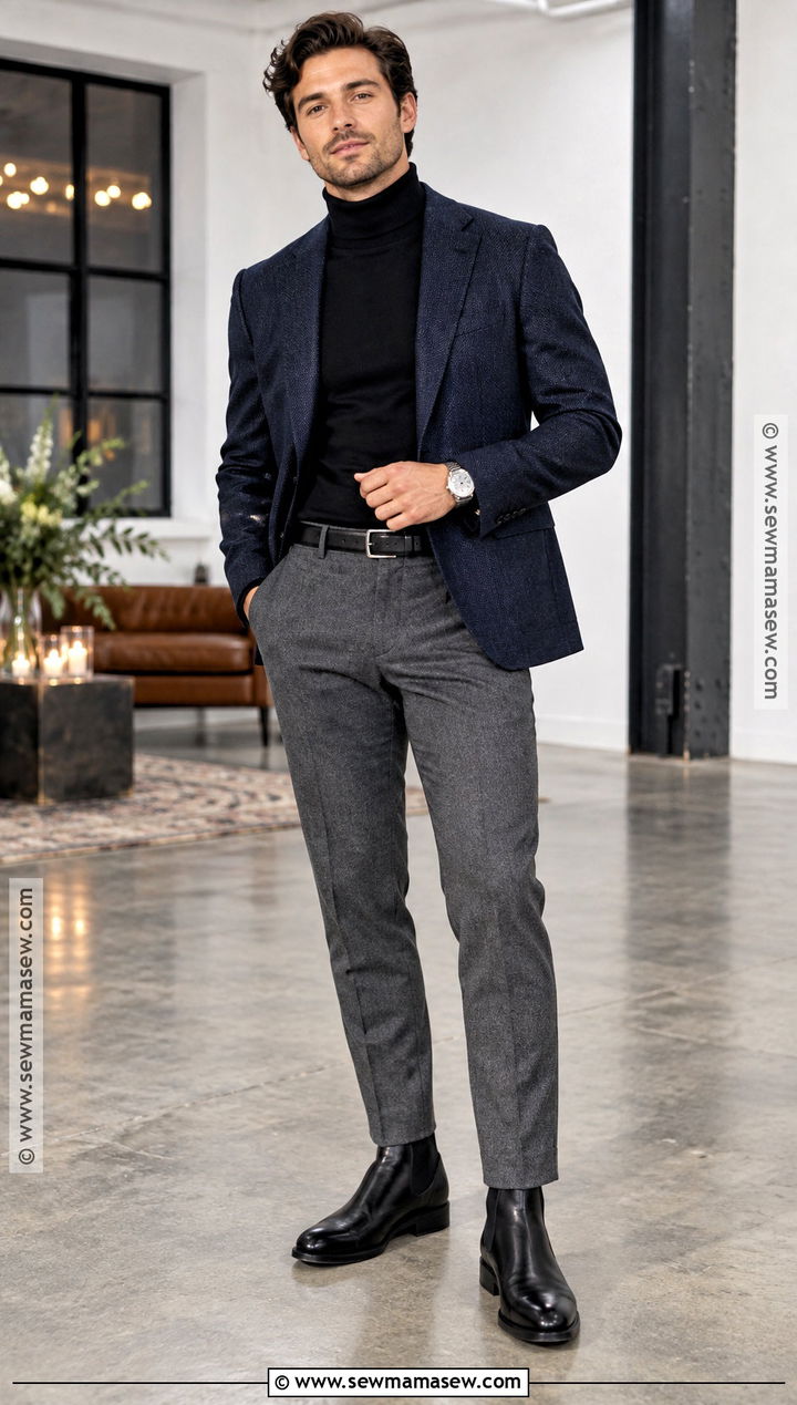 Turtleneck And Blazer October Wedding Guest Outfit - 15 October Wedding Guest Outfits for Men