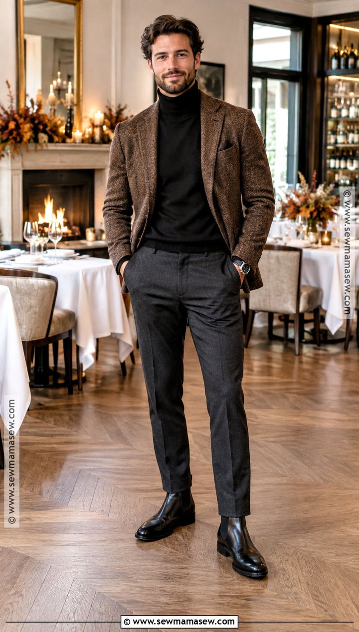 Turtleneck And Blazer Thanksgiving Outfit - 20 Mens Thanksgiving Outfit Ideas